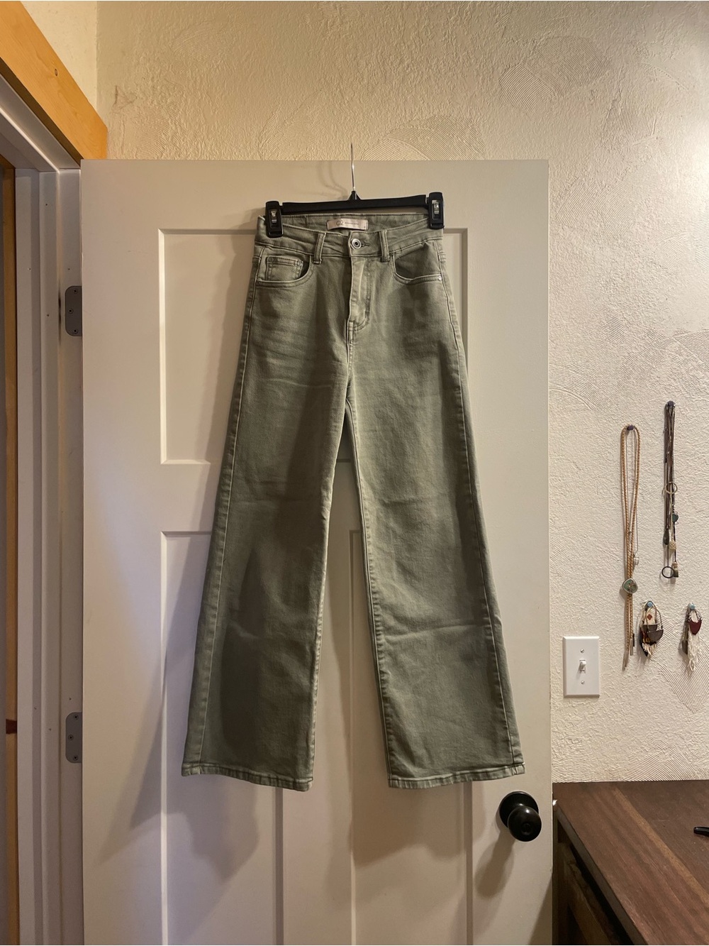 Olive Green Wide-Leg High-Rise Jeans